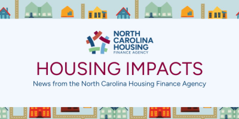 Background with multi-color houses and foreground that says Housing Impacts with Agency logo